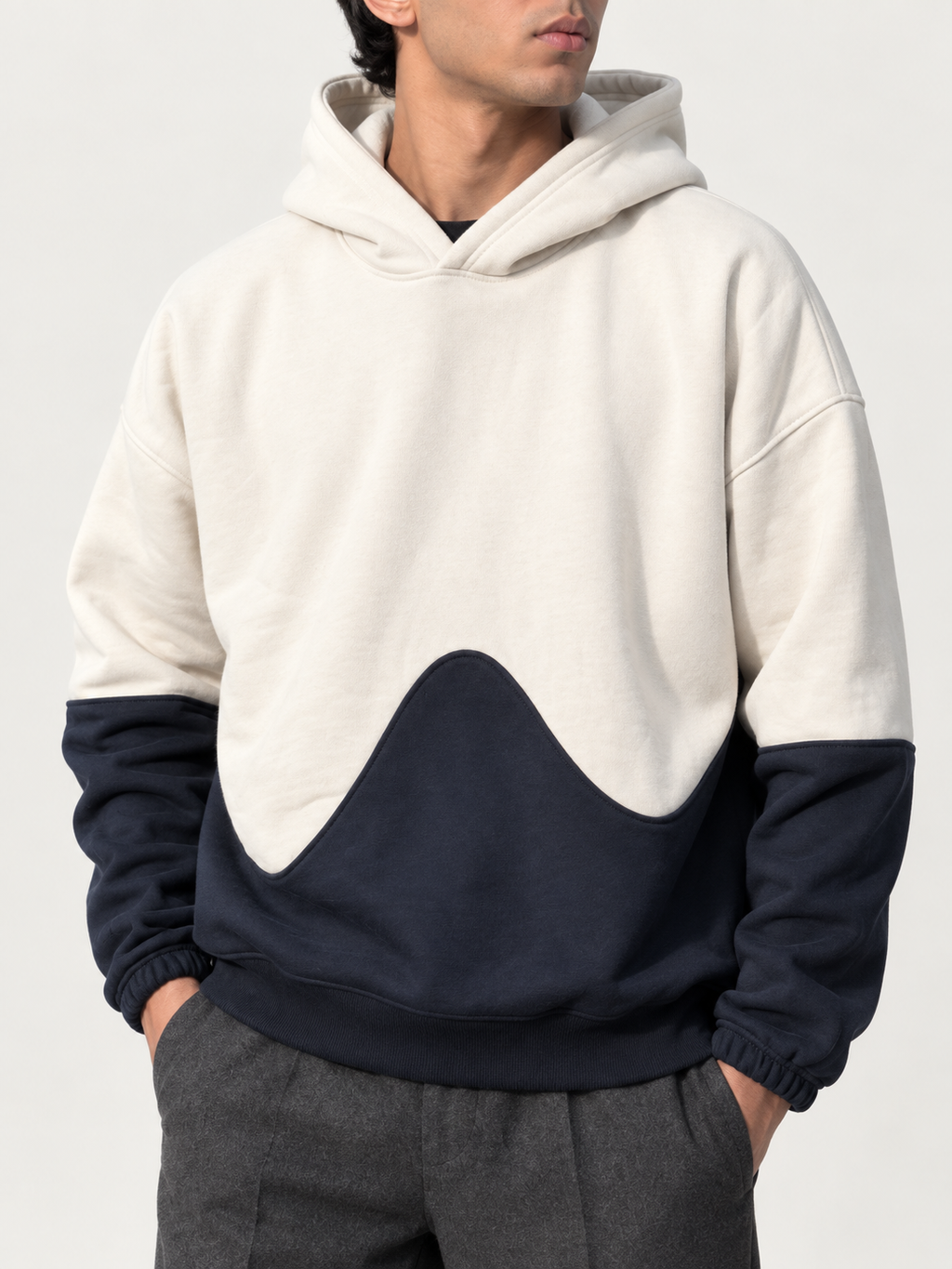 DROPLINE Double Panel Hoodie — Blue & Beige