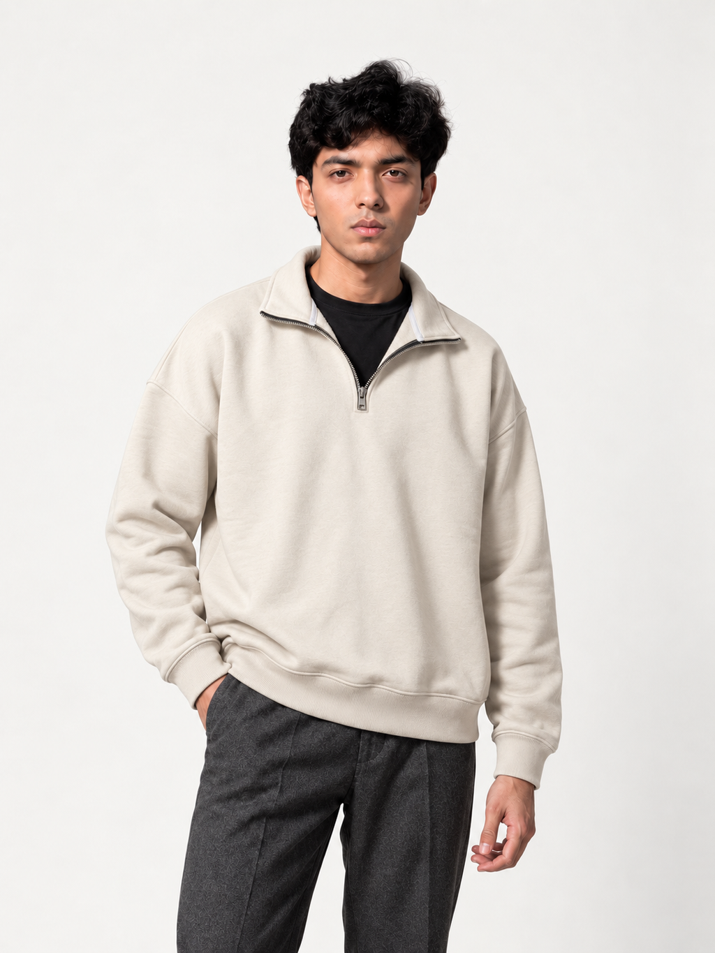 DROPLINE Essential Quarter-Zip Beige