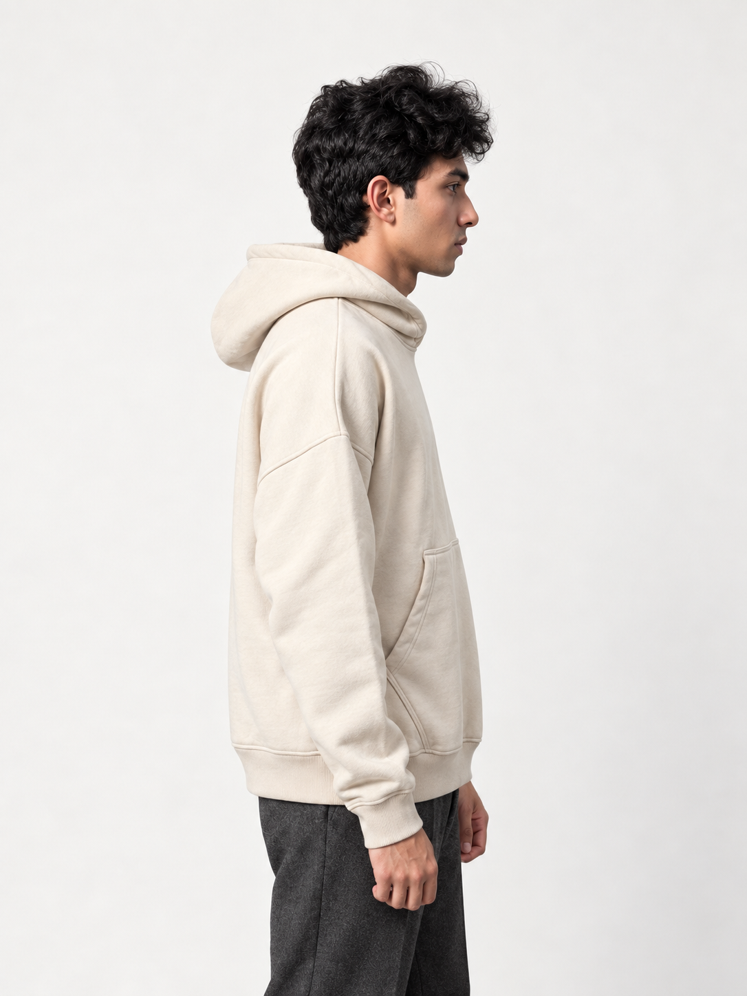 DROPLINE Oversized Graphic Hoodie — Beige