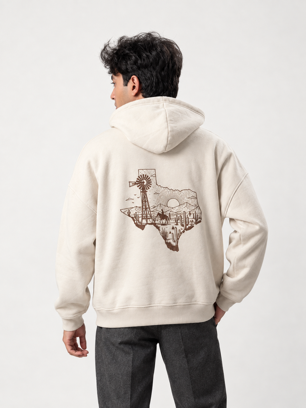 DROPLINE Oversized Graphic Hoodie — Beige