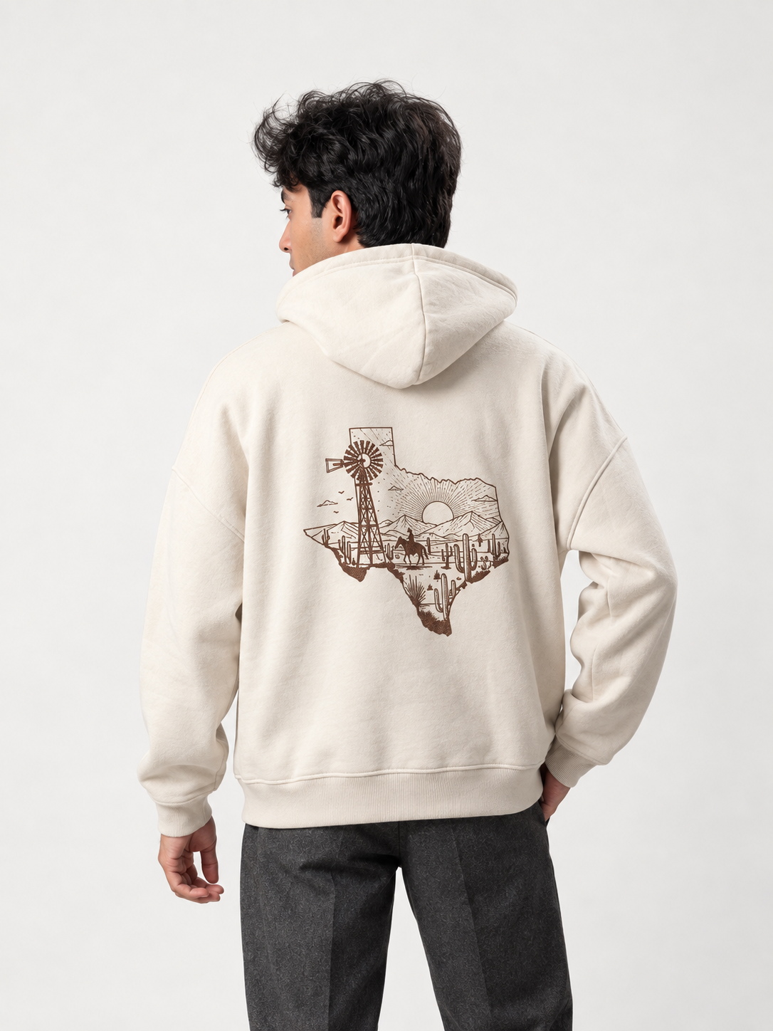 DROPLINE Oversized Graphic Hoodie — Beige