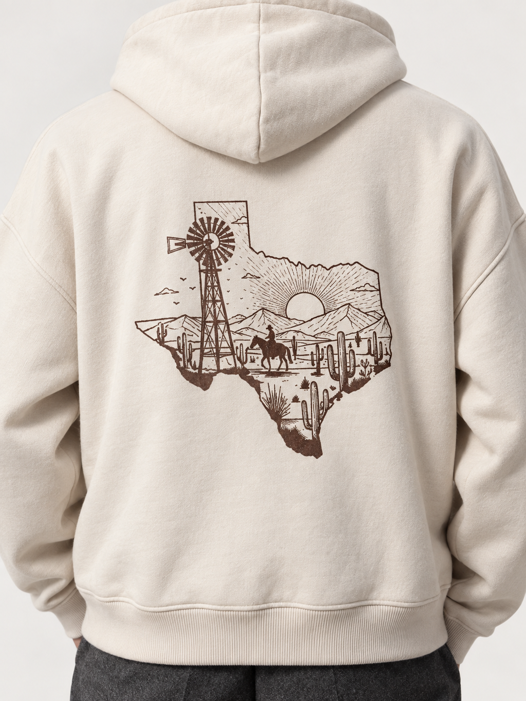 DROPLINE Oversized Graphic Hoodie — Beige