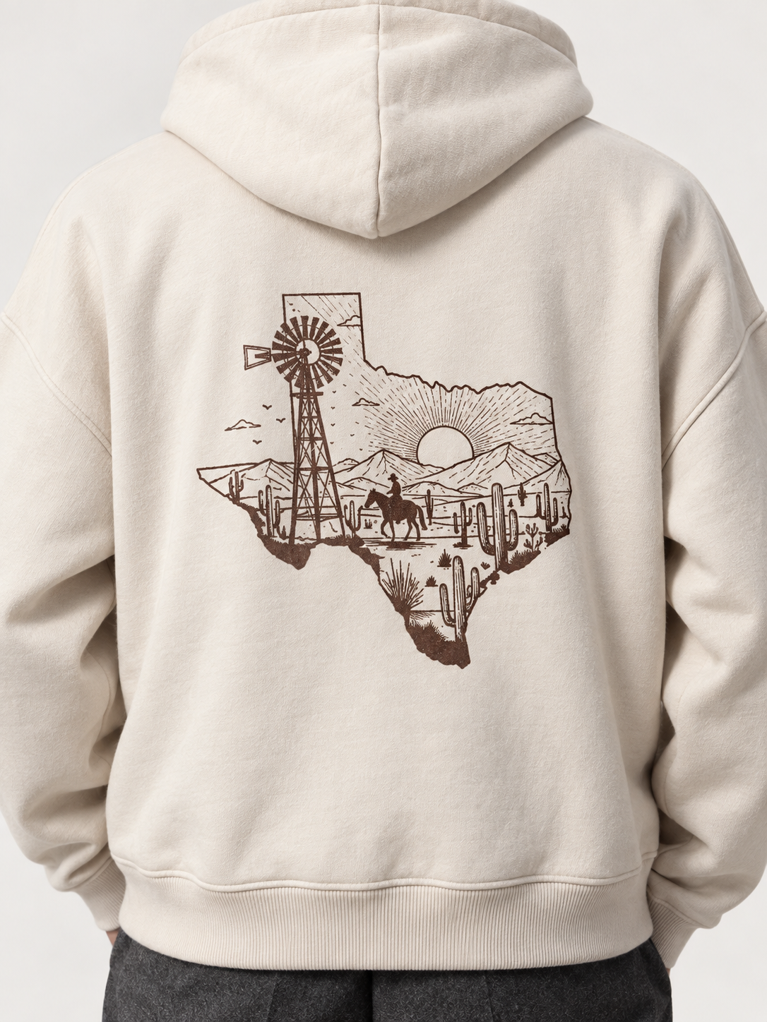DROPLINE Oversized Graphic Hoodie — Beige
