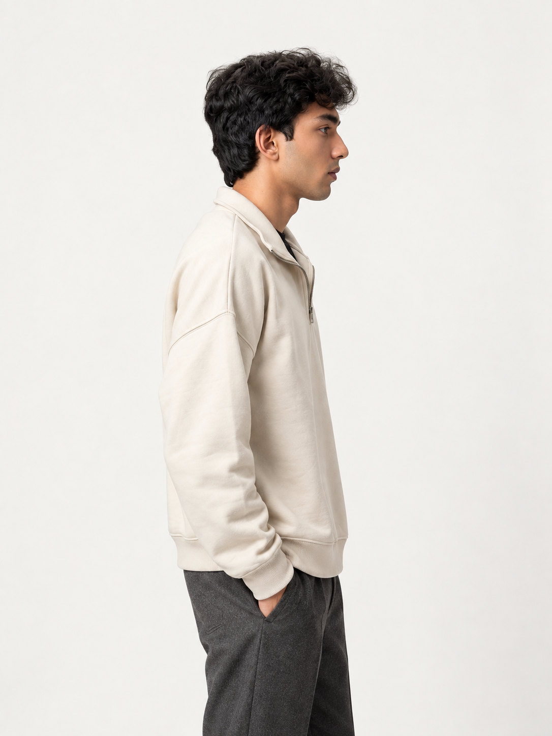 DROPLINE Essential Quarter-Zip Beige