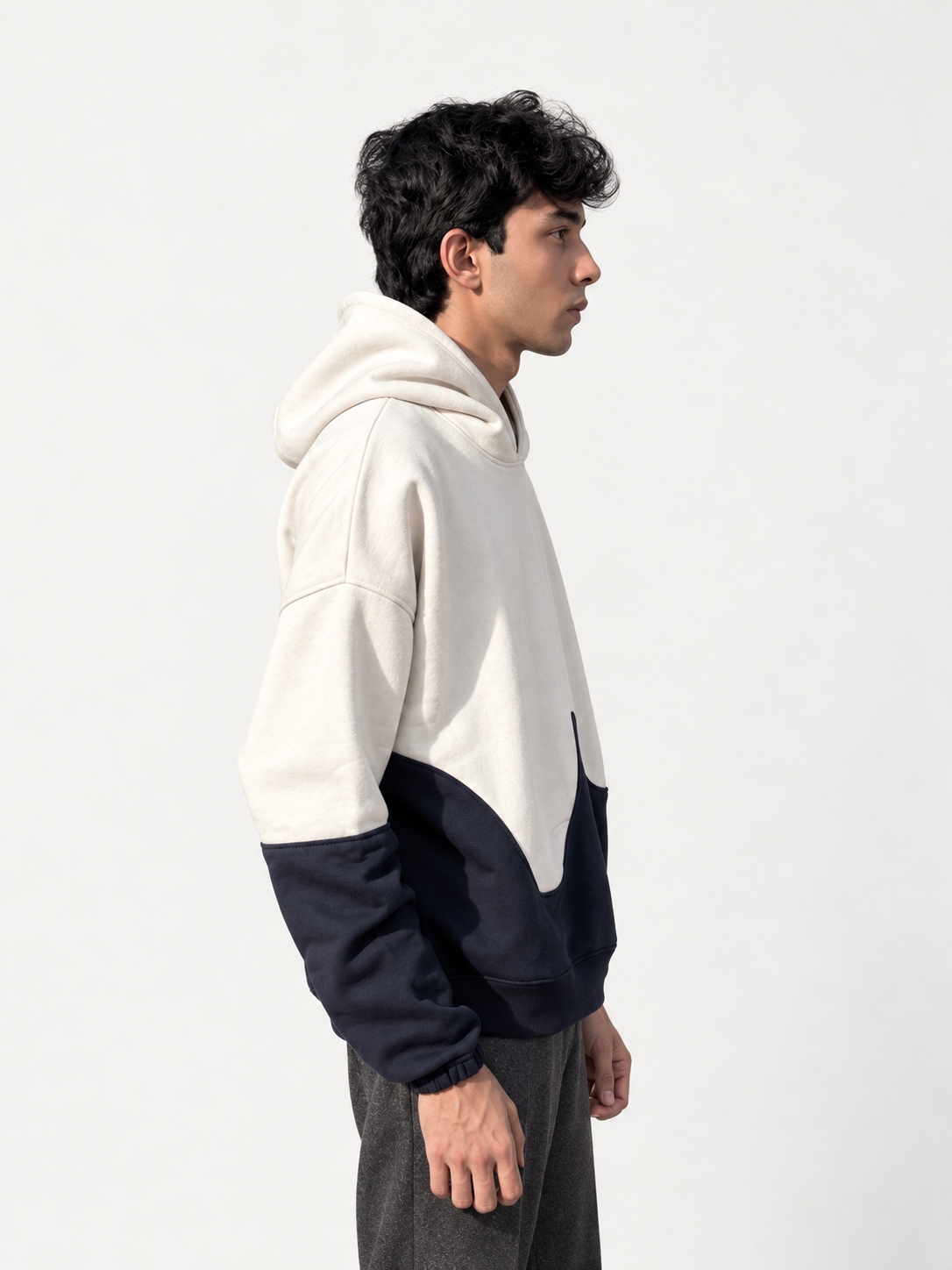 DROPLINE Double Panel Hoodie — Blue & Beige
