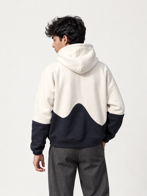 DROPLINE Double Panel Hoodie — Blue & Beige