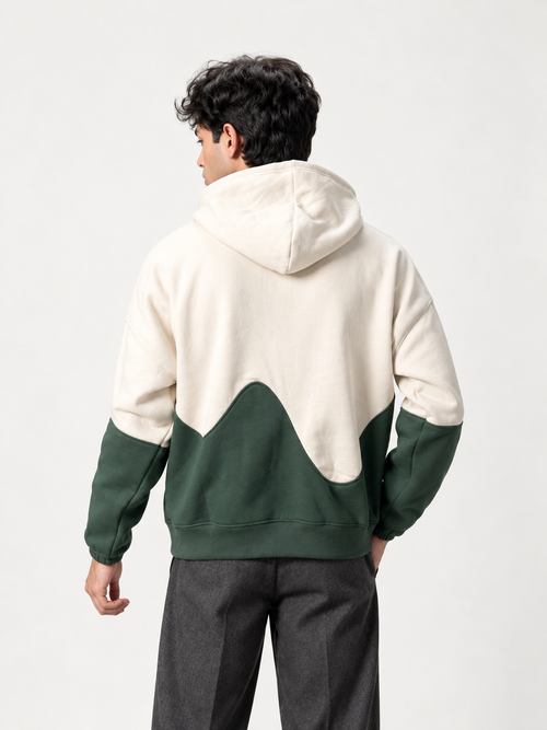 DROPLINE Double Panel Hoodie Green & Beige