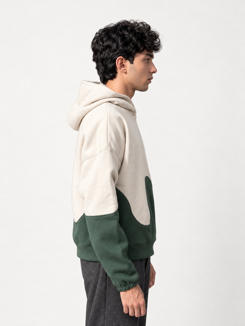 DROPLINE Double Panel Hoodie Green & Beige