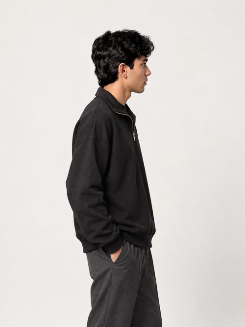 DROPLINE Essential Quarter-Zip Black